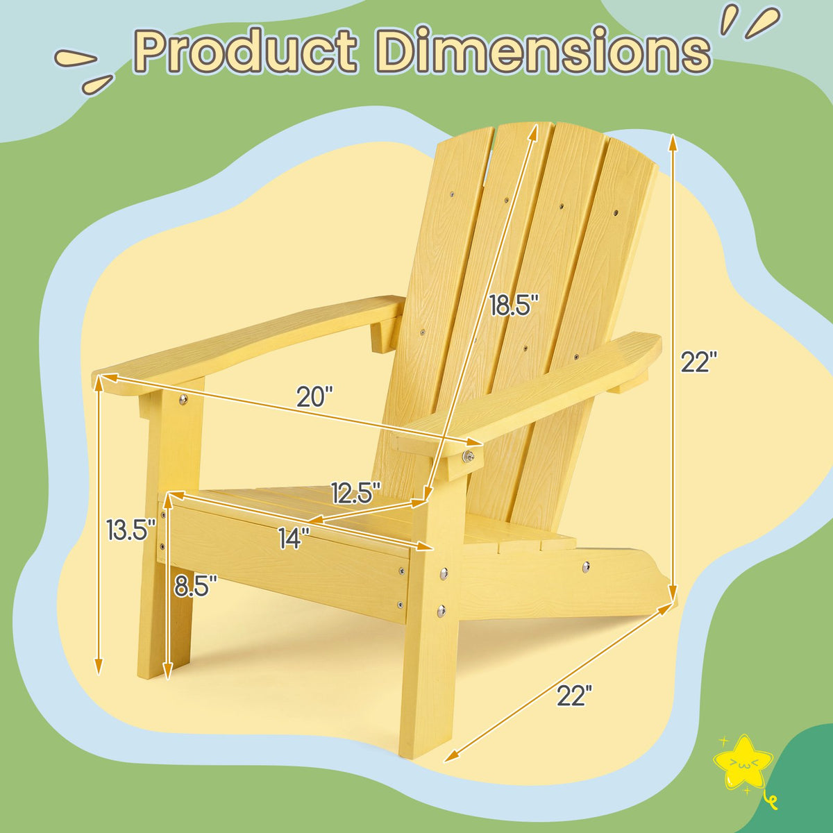 All-Weather HDPE Kid's Adirondack Chair with with High Backrest and Armrests-Yellow view 4