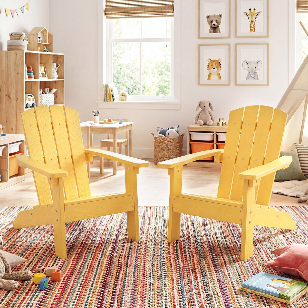 All-Weather HDPE Kid's Adirondack Chair with with High Backrest and Armrests-Yellow view 9