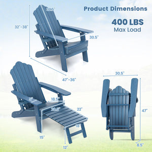 All-Weather HIPS Patio Adirondack Lounge Chair with Retractable Footrest-Navy view 4