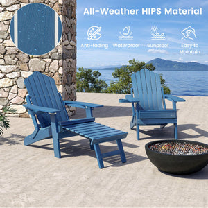 All-Weather HIPS Patio Adirondack Lounge Chair with Retractable Footrest-Navy view 5