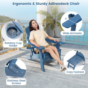 All-Weather HIPS Patio Adirondack Lounge Chair with Retractable Footrest-Navy view 7