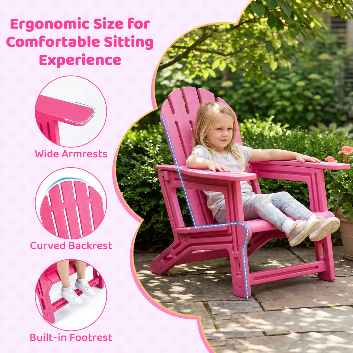 All-Weather Outdoor Kids Patio Seating with Ergonomic Design-Pink view 4