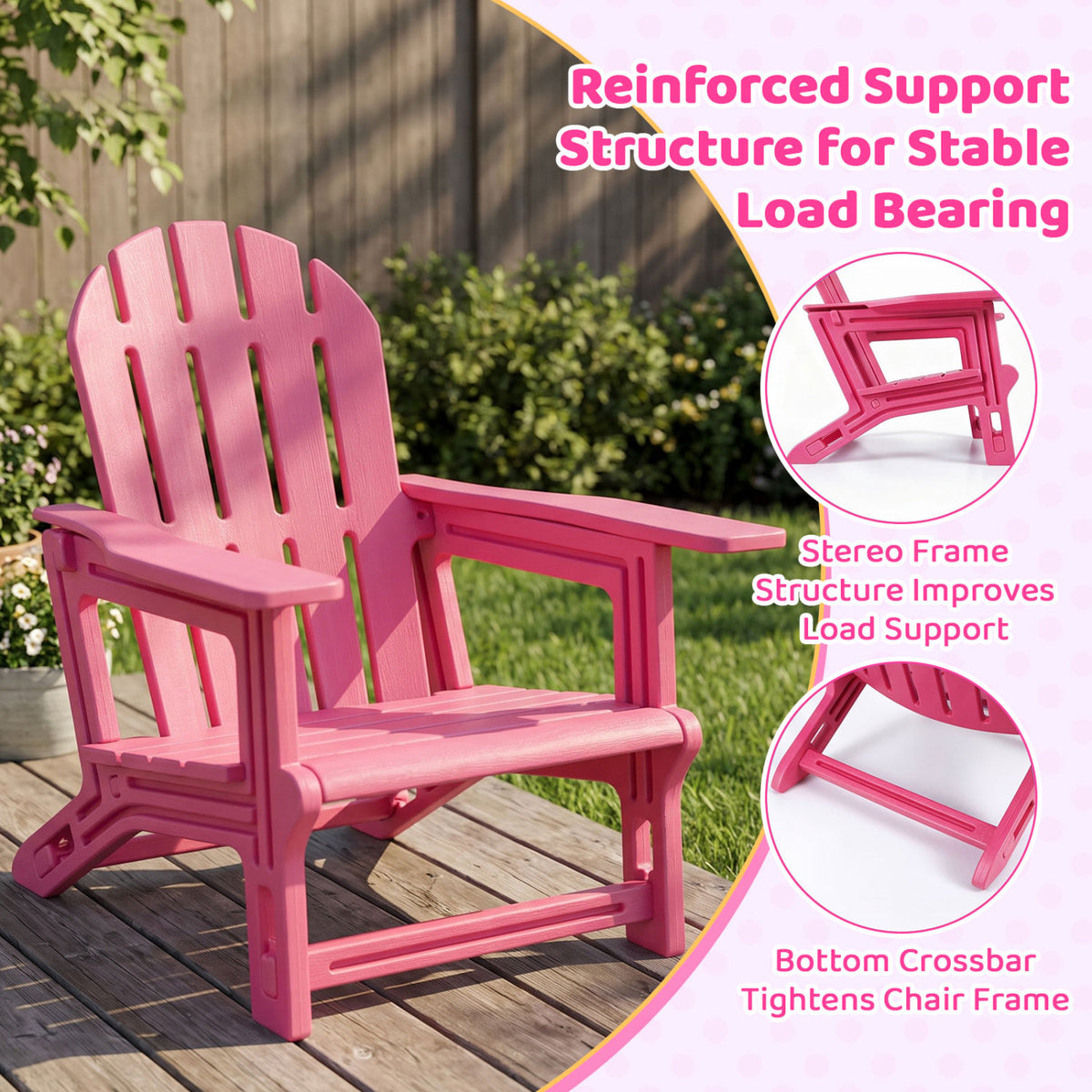 All-Weather Outdoor Kids Patio Seating with Ergonomic Design-Pink view 6