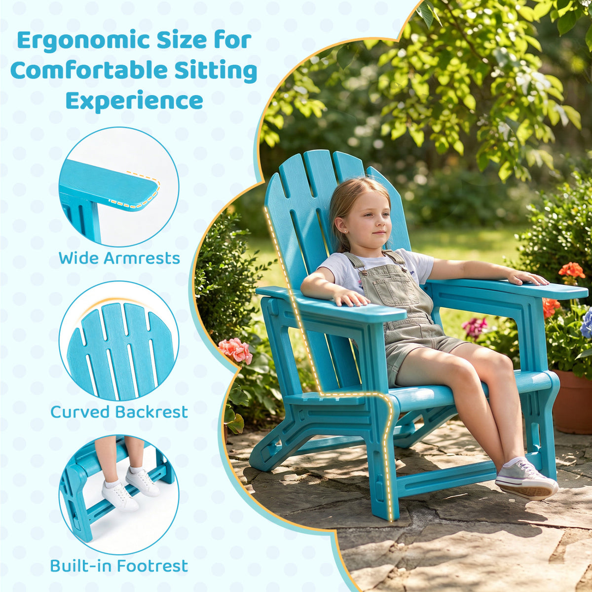 All-Weather Outdoor Kids Patio Seating with Ergonomic Design-Turquoise view 4