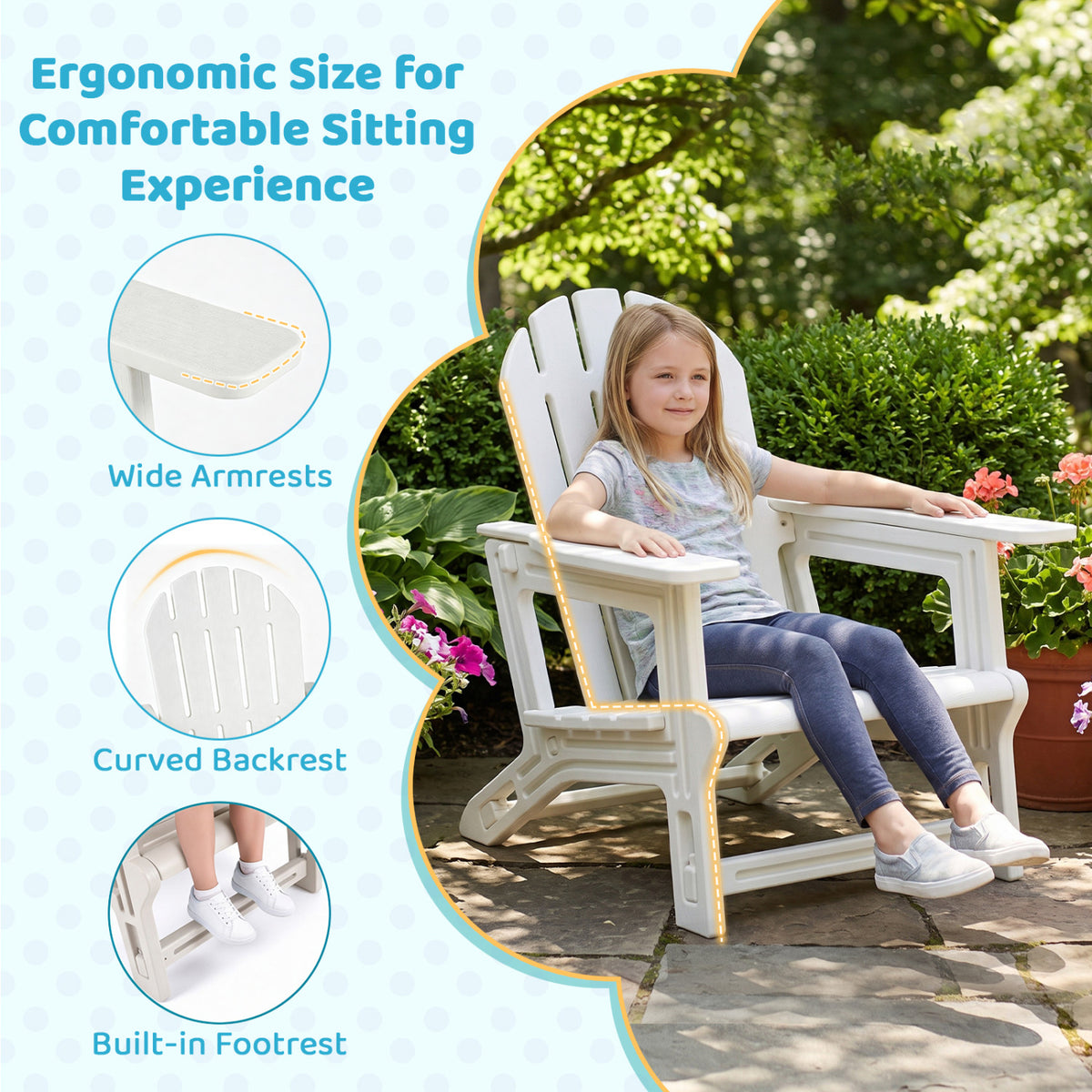All-Weather Outdoor Kids Patio Seating with Ergonomic Design-White view 4