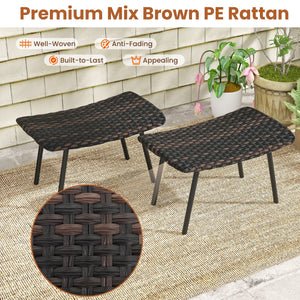 All Weather Outdoor Ottomans Set Patio Footrest Seats Set with Sturdy Metal Legs -Brown view 6