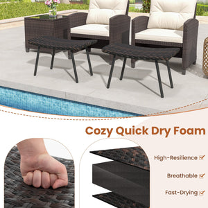 All Weather Outdoor Ottomans Set Patio Footrest Seats Set with Sturdy Metal Legs -Brown view 7