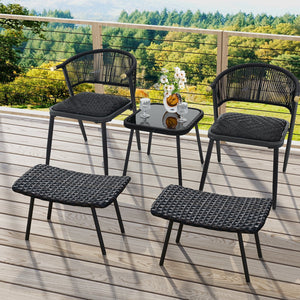 All Weather Outdoor Ottomans Set Patio Footrest Seats Set with Sturdy Metal Legs -Brown view 9