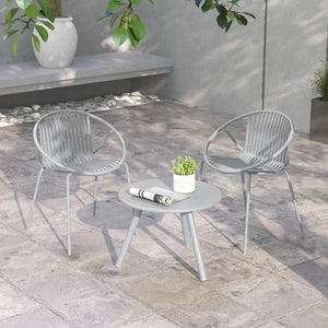 All Weather PP Patio Conversation Set with Round Coffee table and 2 Chairs-Gray view 2