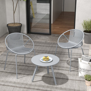 All Weather PP Patio Conversation Set with Round Coffee table and 2 Chairs-Gray view 3