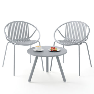 All Weather PP Patio Conversation Set with Round Coffee table and 2 Chairs-Gray view 4