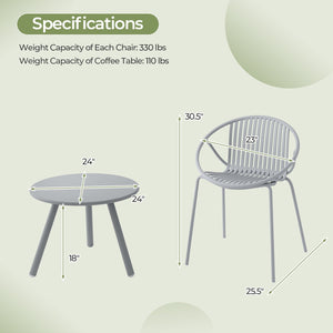 All Weather PP Patio Conversation Set with Round Coffee table and 2 Chairs-Gray view 5