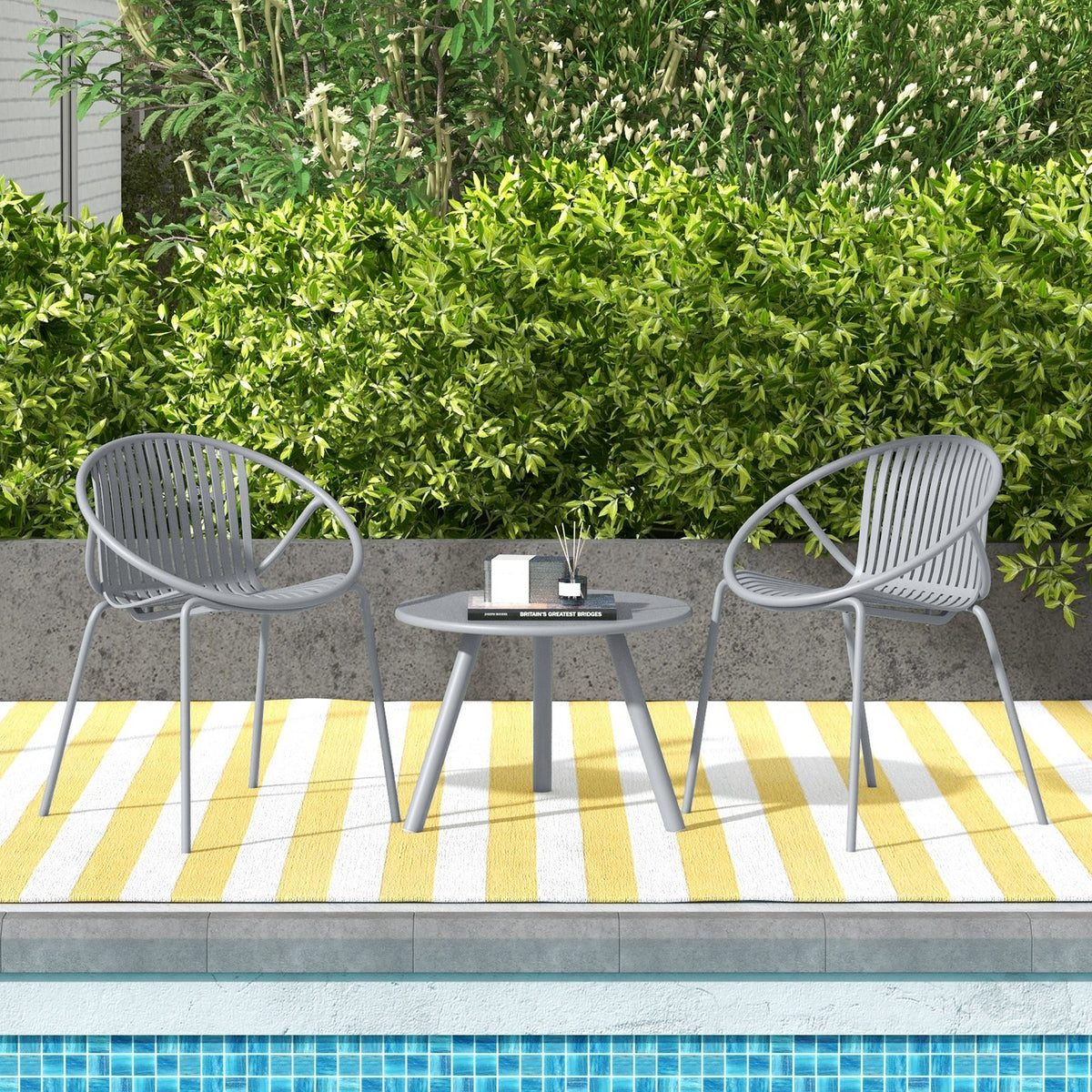 All Weather PP Patio Conversation Set with Round Coffee table and 2 Chairs-Gray view 6