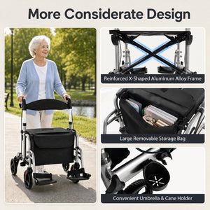2-in-1 Adjustable Folding Handle Rollator Walker with Storage Space-Black view 5