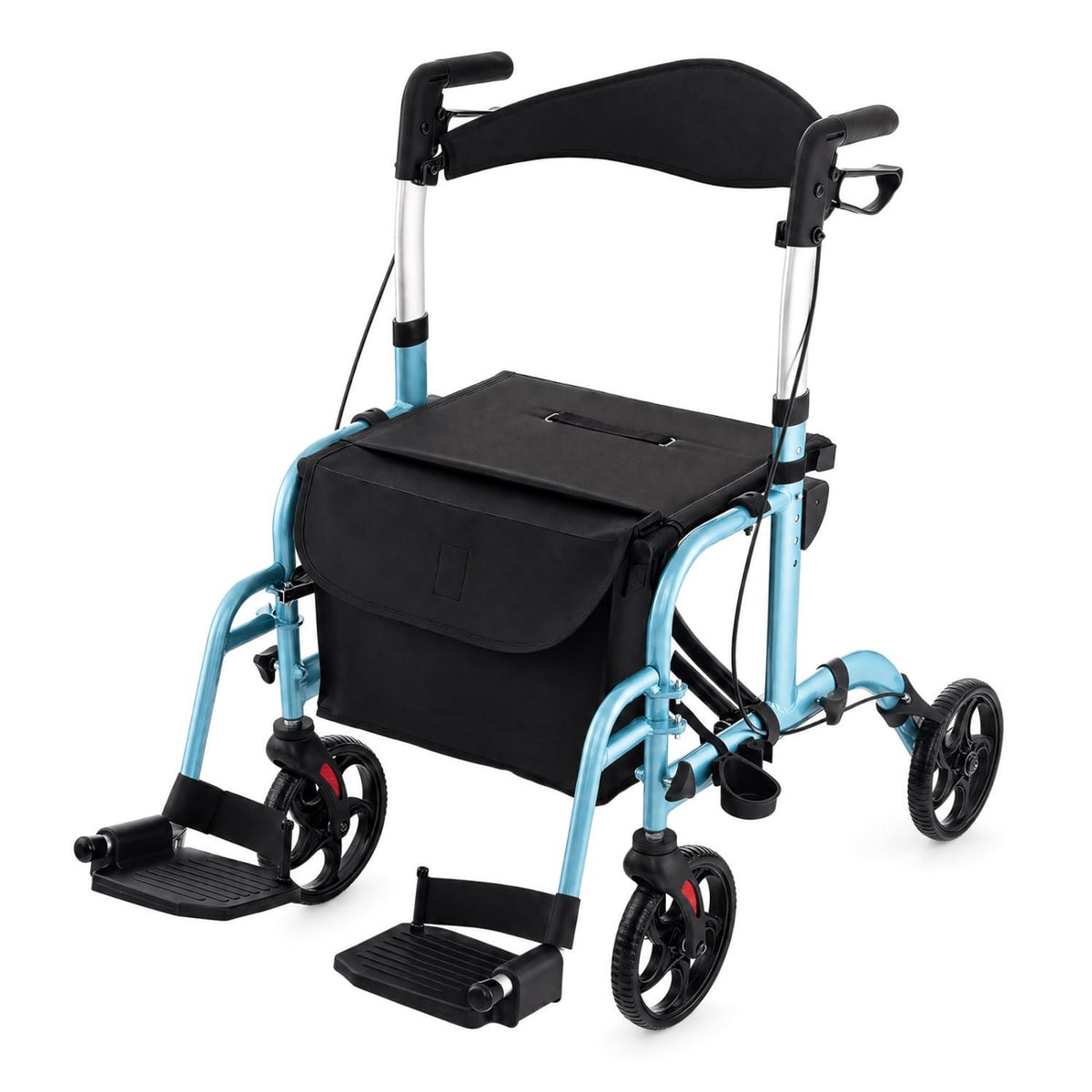 2-in-1 Adjustable Folding Handle Rollator Walker with Storage Space-Blue