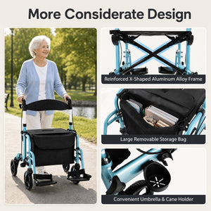 2-in-1 Adjustable Folding Handle Rollator Walker with Storage Space-Blue view 5