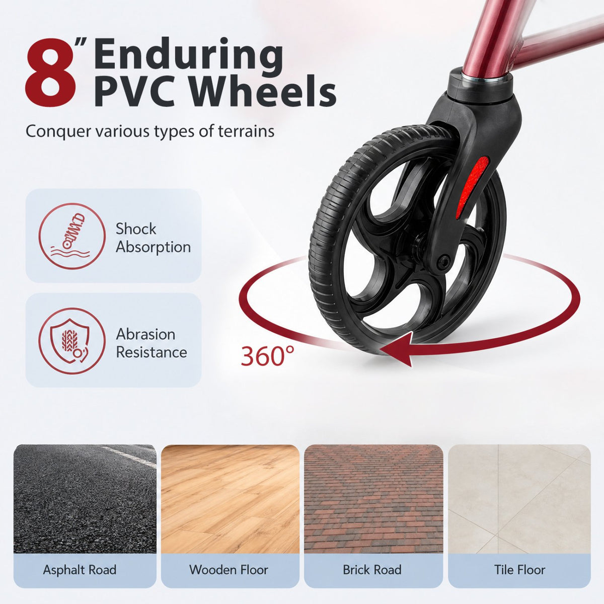 2-in-1 Adjustable Folding Handle Rollator Walker with Storage Space-Red view 8