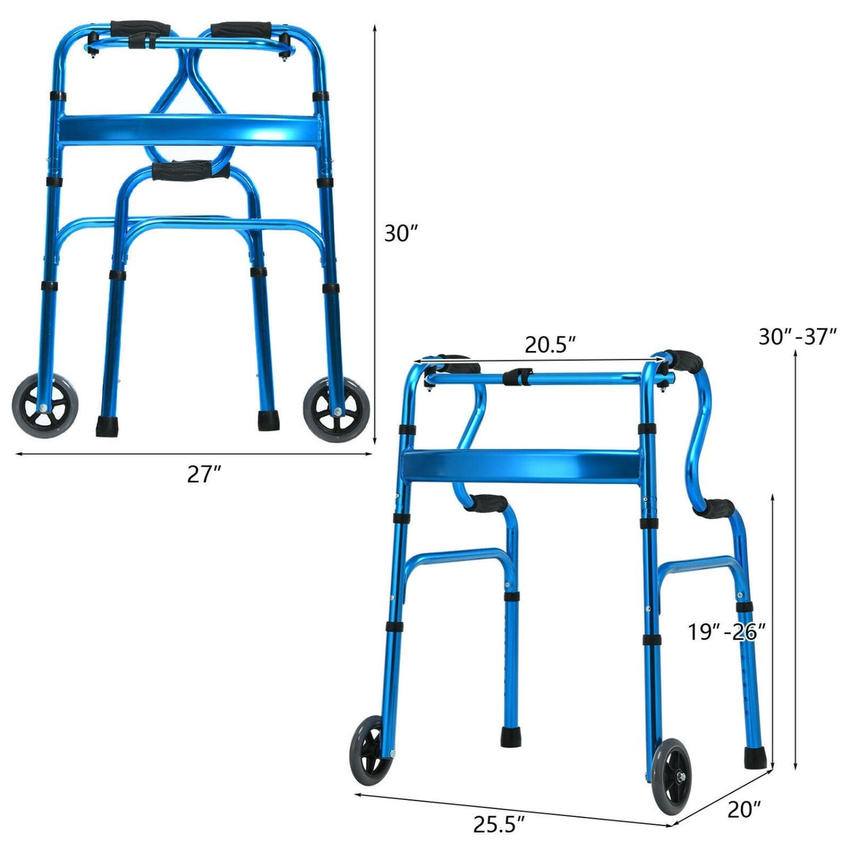 Aluminum Heavy-Duty Folding Wheeled Stand-Assist Walker-Blue view 3