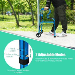 Aluminum Heavy-Duty Folding Wheeled Stand-Assist Walker-Blue view 4