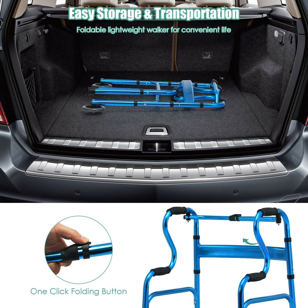 Aluminum Heavy-Duty Folding Wheeled Stand-Assist Walker-Blue view 6