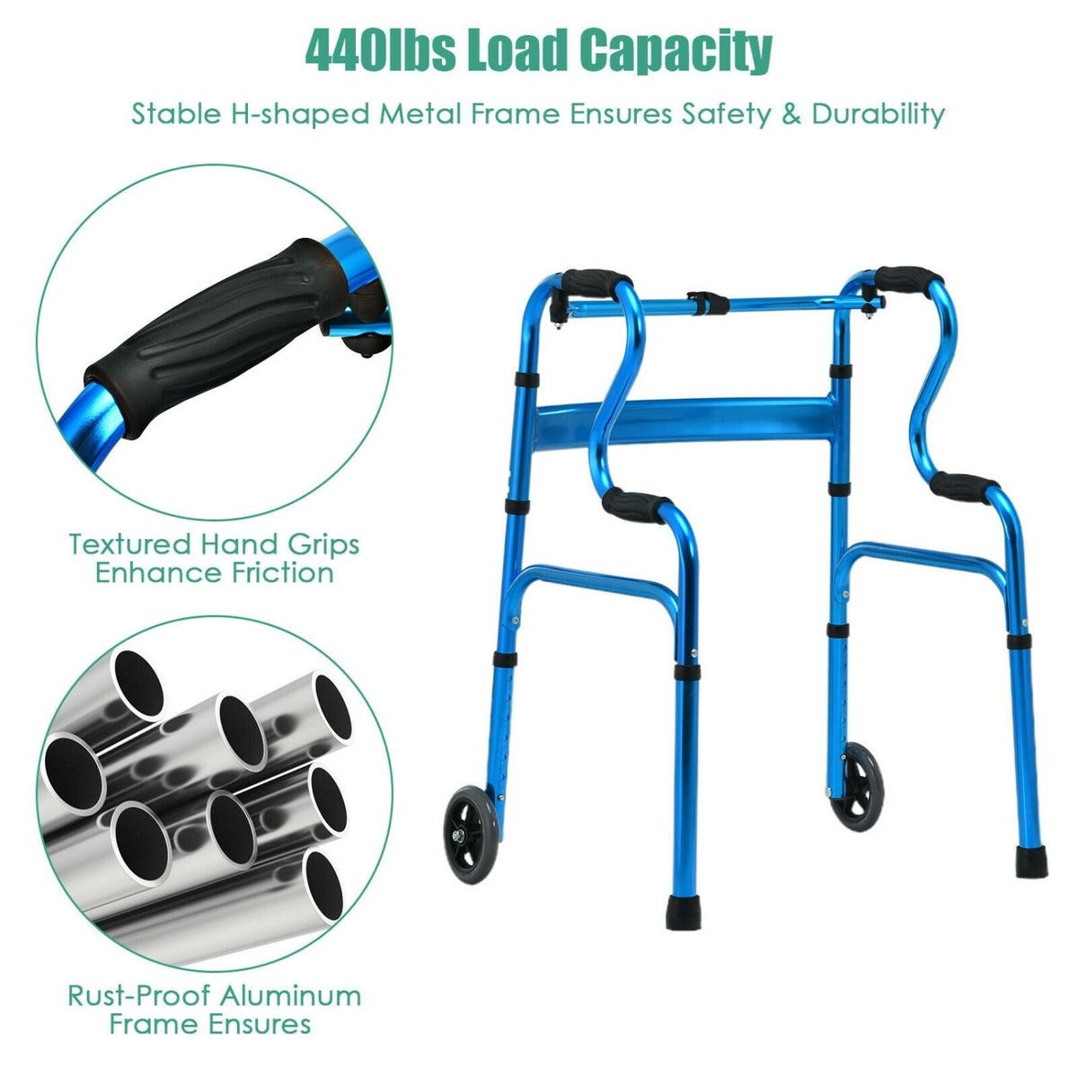 Aluminum Heavy-Duty Folding Wheeled Stand-Assist Walker-Blue view 7