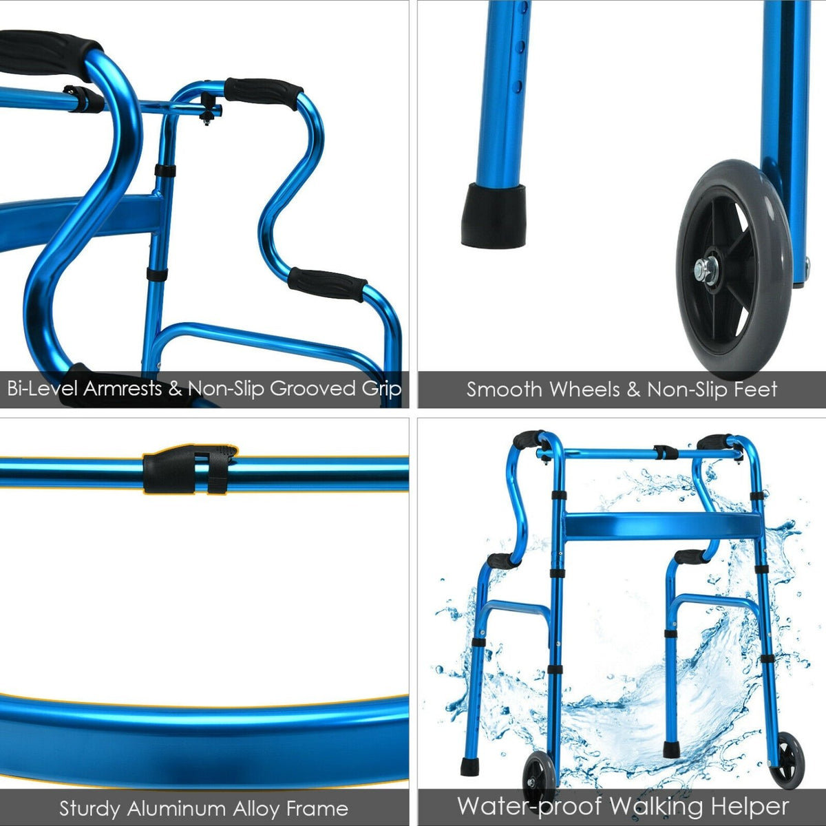 Aluminum Heavy-Duty Folding Wheeled Stand-Assist Walker-Blue view 8