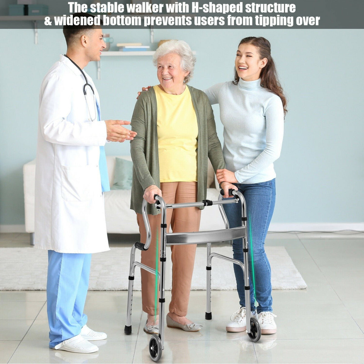 Aluminum Heavy-Duty Folding Wheeled Stand-Assist Walker-Gray view 3