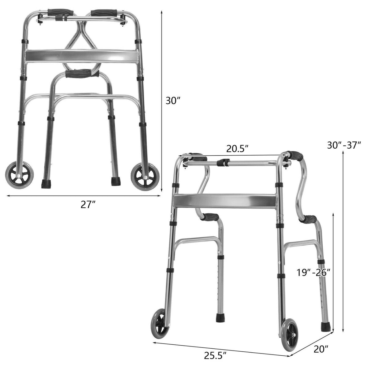 Aluminum Heavy-Duty Folding Wheeled Stand-Assist Walker-Gray view 4