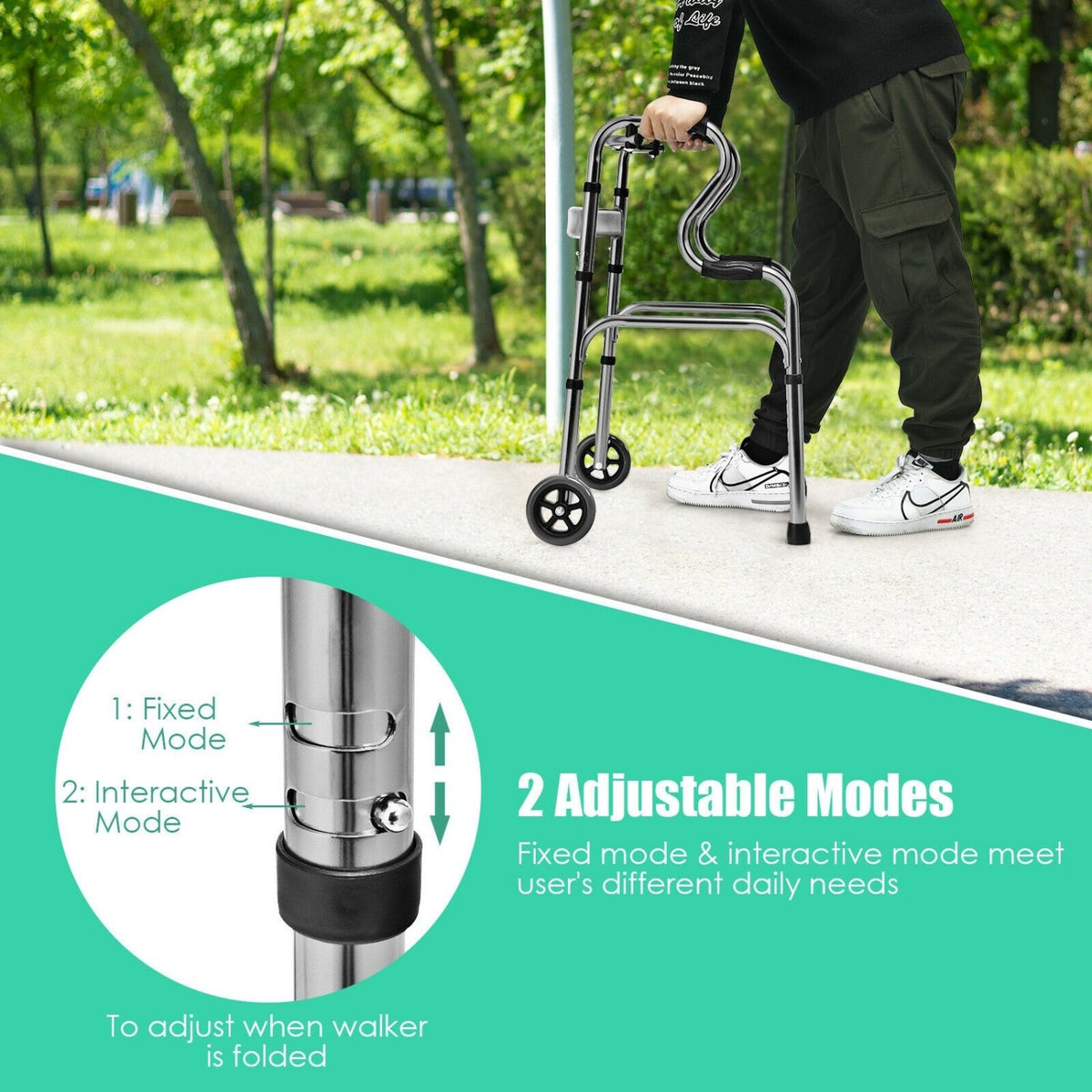 Aluminum Heavy-Duty Folding Wheeled Stand-Assist Walker-Gray view 6