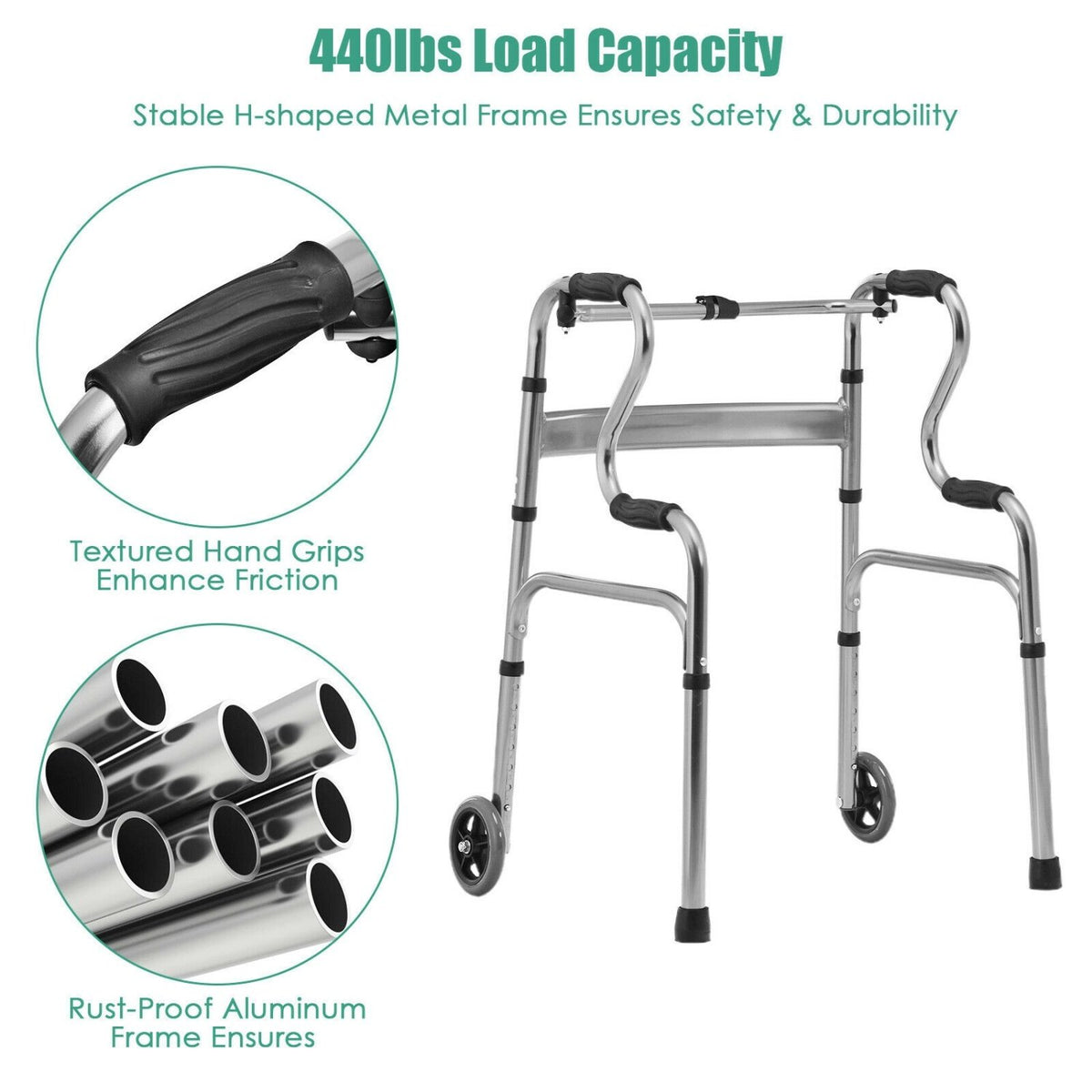 Aluminum Heavy-Duty Folding Wheeled Stand-Assist Walker-Gray view 9