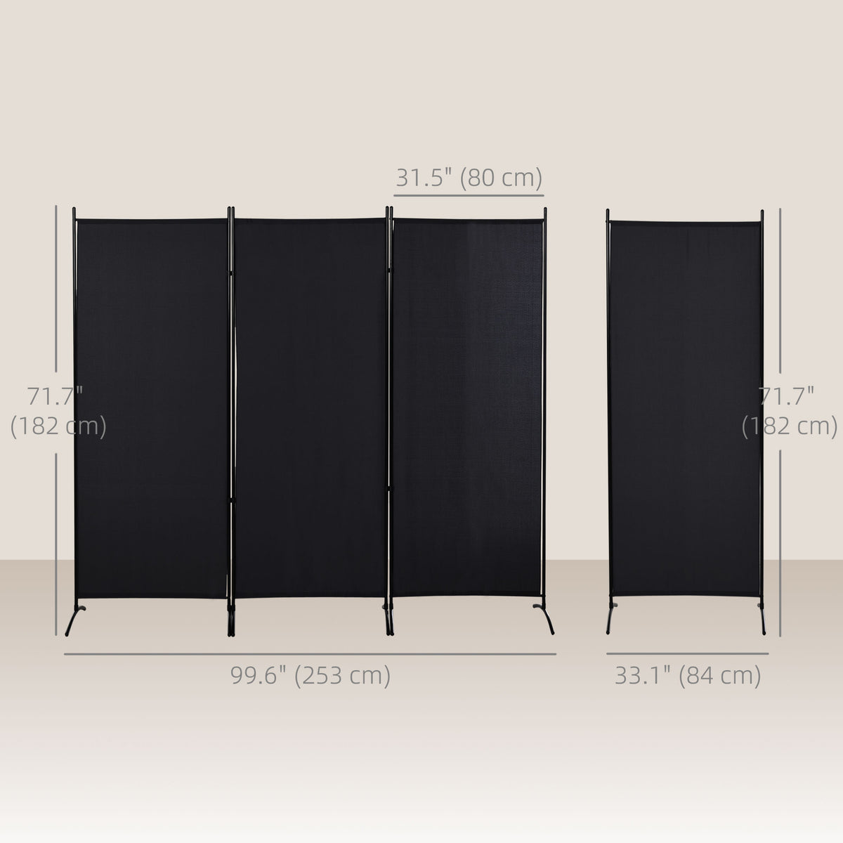 6' 3 Panel Room Divider, Double Hinged Folding Wall Divider, Indoor Privacy Screen for Home Office, Black – view 7