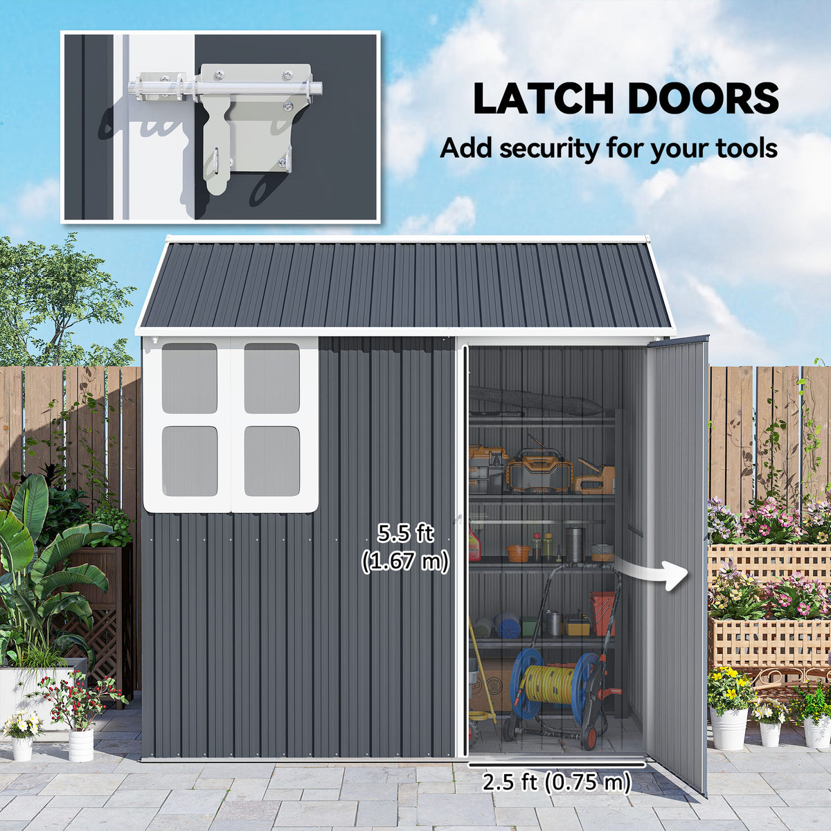 8.5' x 5.5' Metal Garden Storage Shed, Outdoor Tool Storage House with Lockable Door, Vents, Sloped Roof – view 14