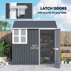 8.5' x 5.5' Metal Garden Storage Shed, Outdoor Tool Storage House with Lockable Door, Vents, Sloped Roof – view 14