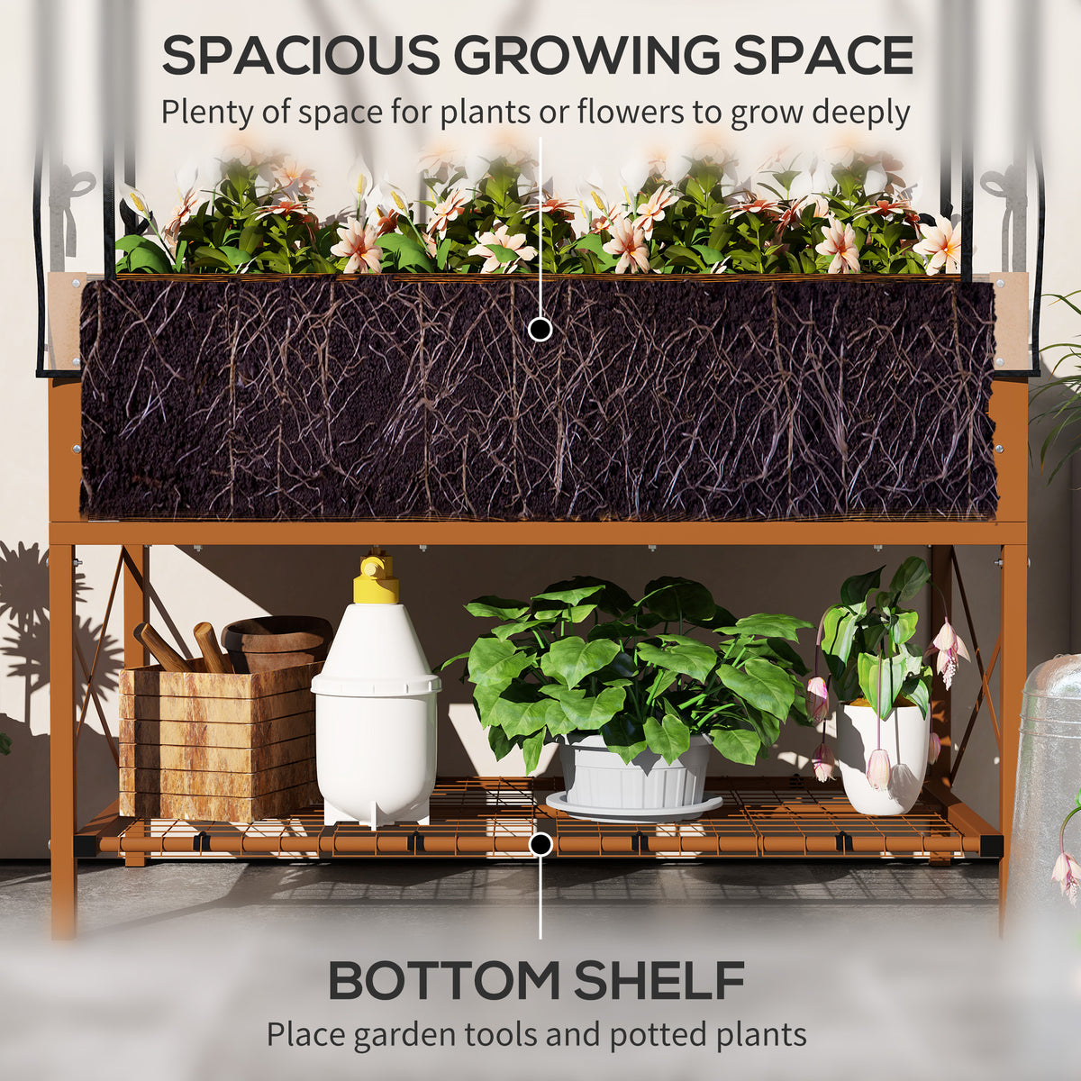 Raised Garden Bed with Cover, Metal Elevated Planter Box with Bottom Shelf and Liner, Black – view 18