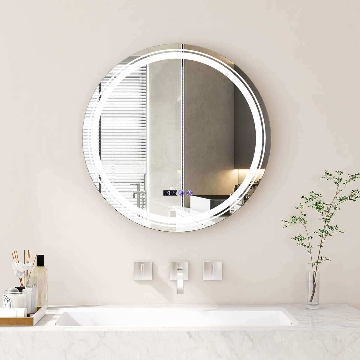 Anti-Fog Round Led Bathroom Mirror with 3 Color LED Lights-M view 2