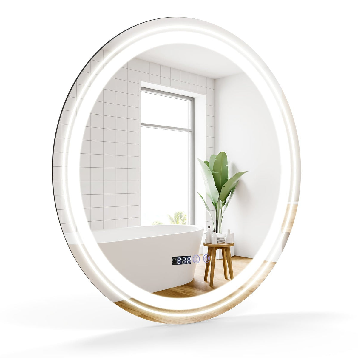 Anti-Fog Round Led Bathroom Mirror with 3 Color LED Lights-S