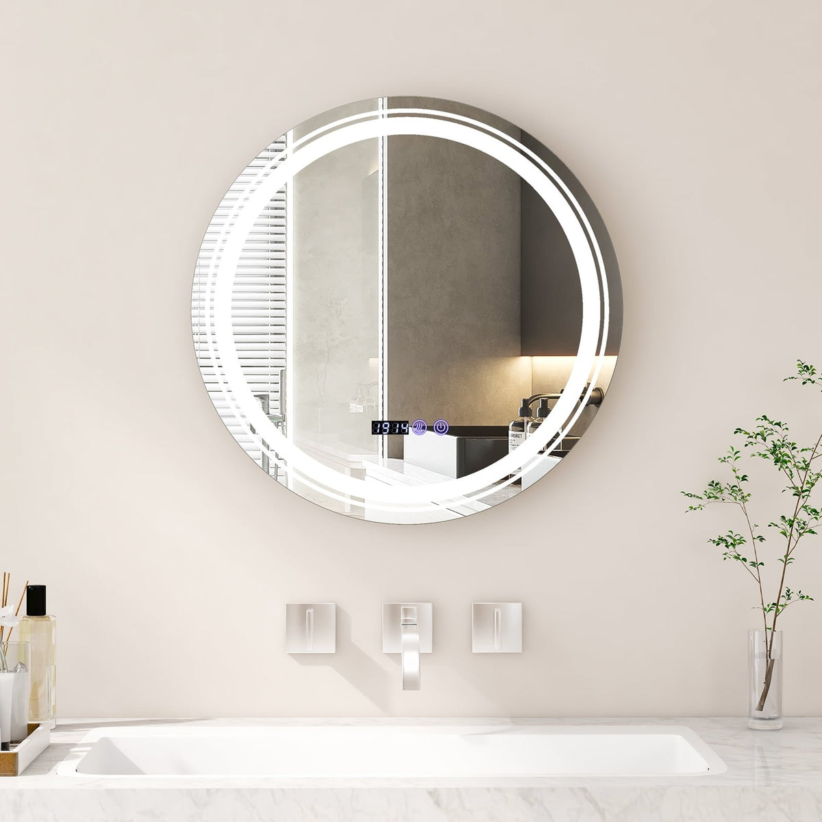 Anti-Fog Round Led Bathroom Mirror with 3 Color LED Lights-S view 2