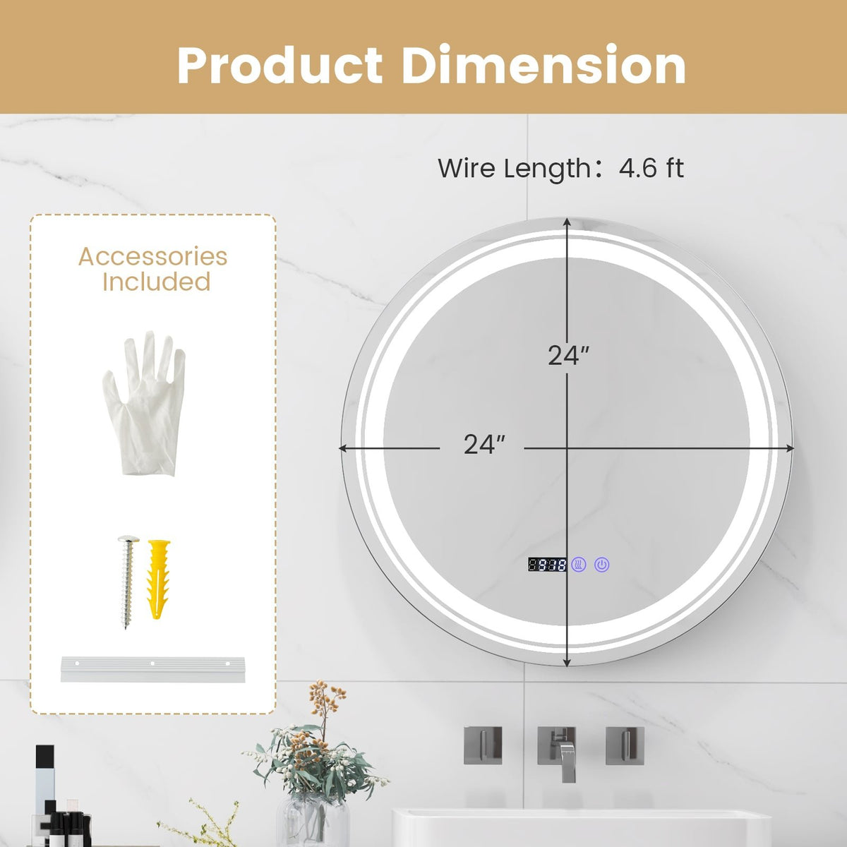 Anti-Fog Round Led Bathroom Mirror with 3 Color LED Lights-S view 4