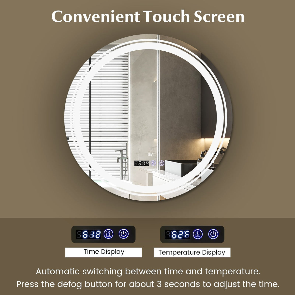Anti-Fog Round Led Bathroom Mirror with 3 Color LED Lights-S view 8