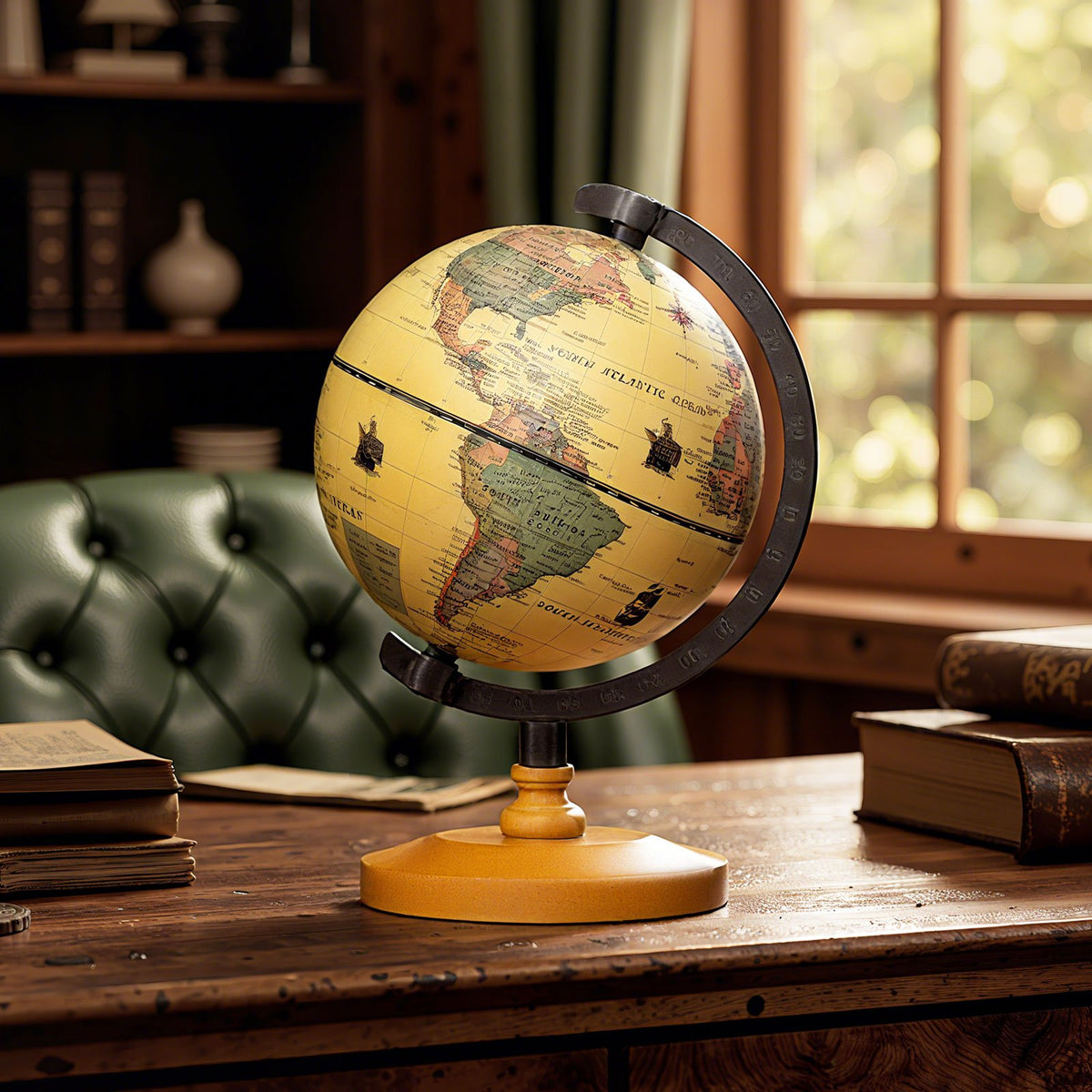 Antique Globe Dia 5.5 Inch Mini Rotating World Globe with Wooden Base-Brozen view 2