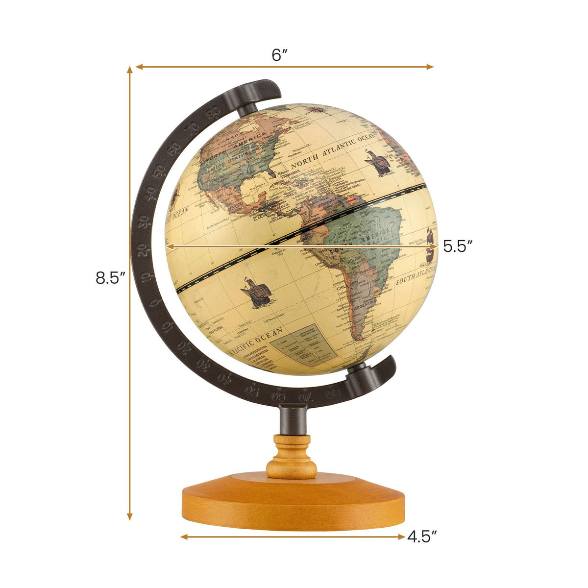 Antique Globe Dia 5.5 Inch Mini Rotating World Globe with Wooden Base-Brozen view 4