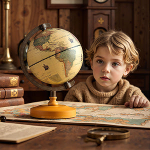 Antique Globe Dia 5.5 Inch Mini Rotating World Globe with Wooden Base-Brozen view 5
