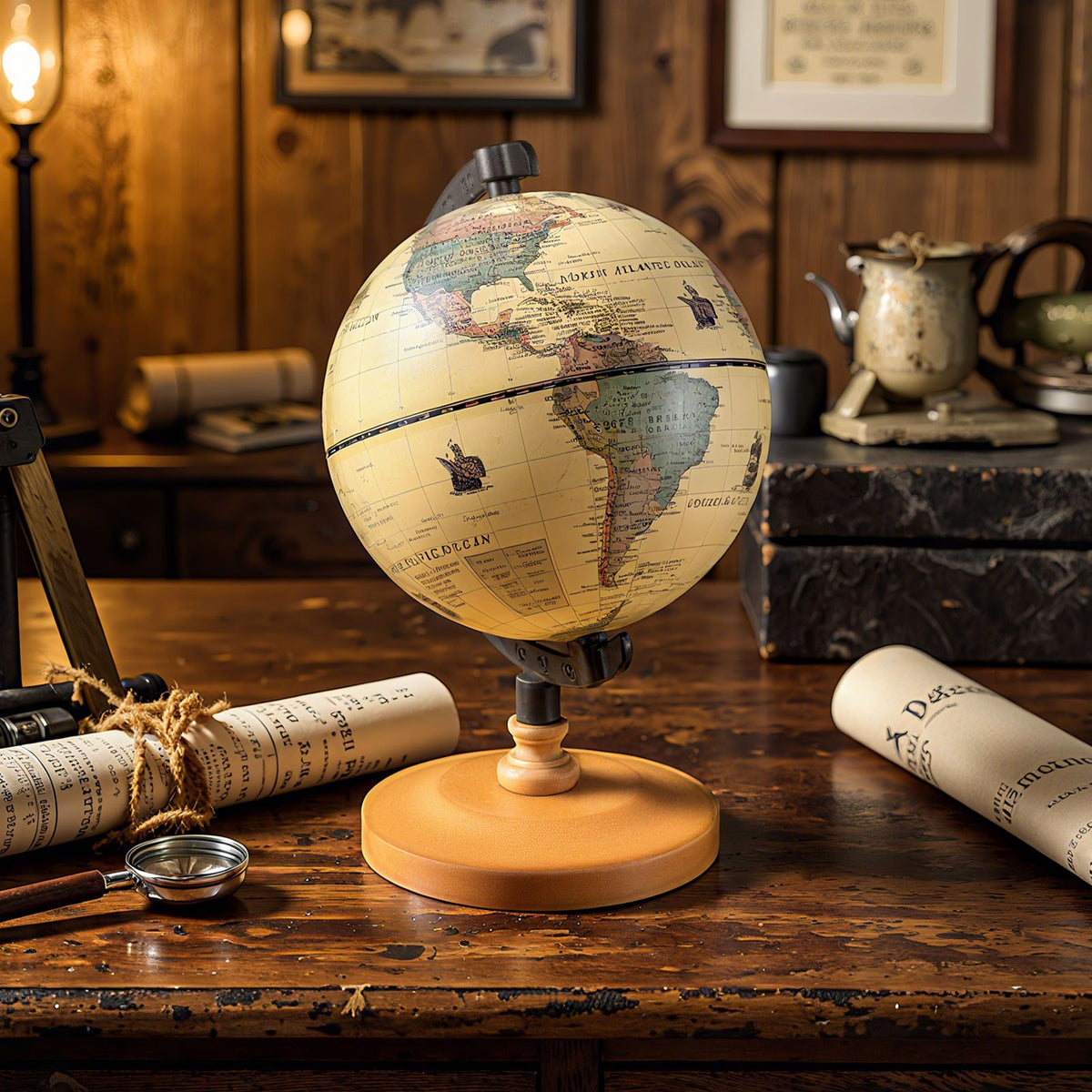 Antique Globe Dia 5.5 Inch Mini Rotating World Globe with Wooden Base-Brozen view 6