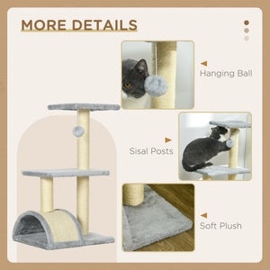28" Cat Tree with Scratching Post, Pad, Toy Ball for Indoor Cats, Light Grey
