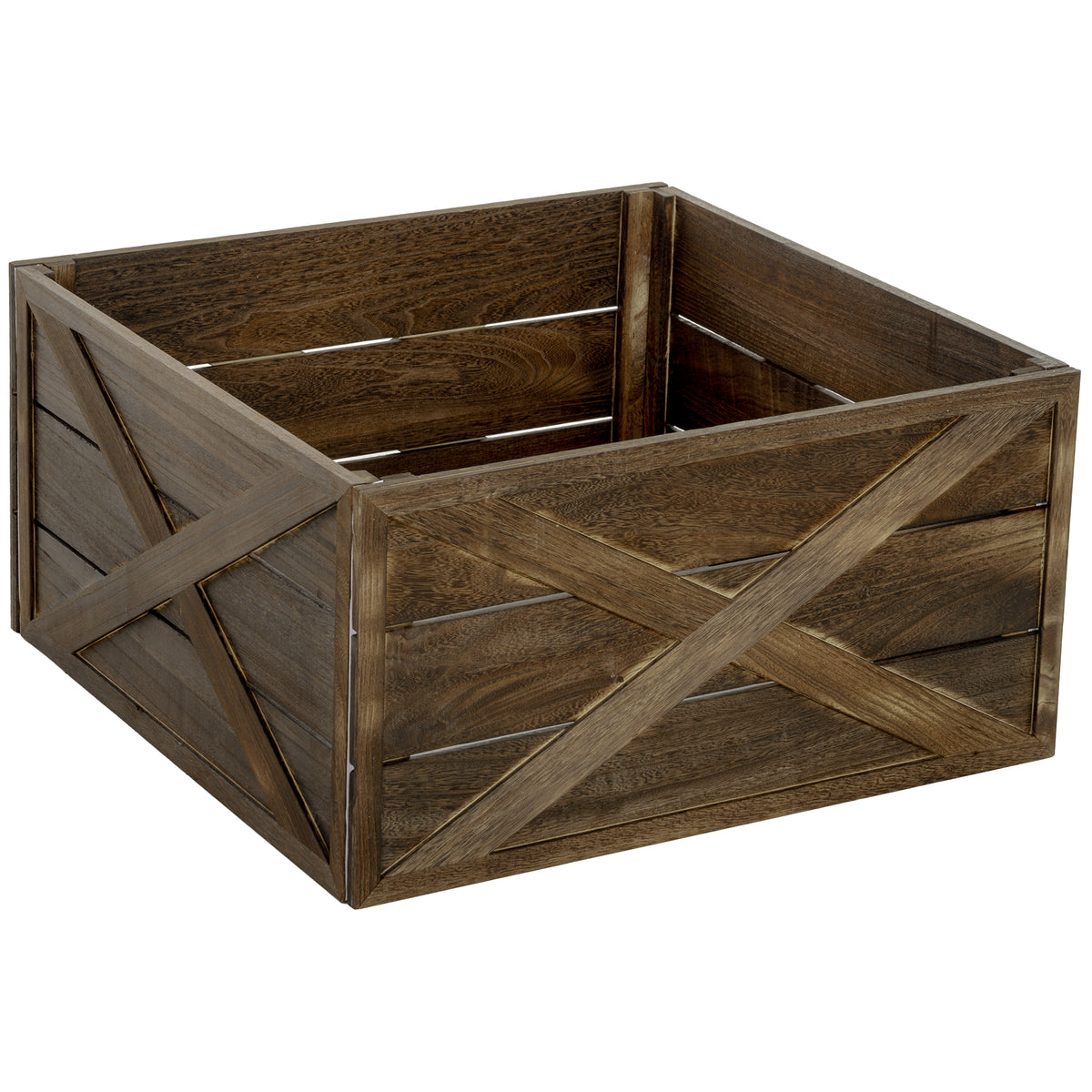 24" Farmhouse Christmas Tree Base Cover Wooden Christmas Tree Collar Box Home Decoration Dark Distressed Wood Finish