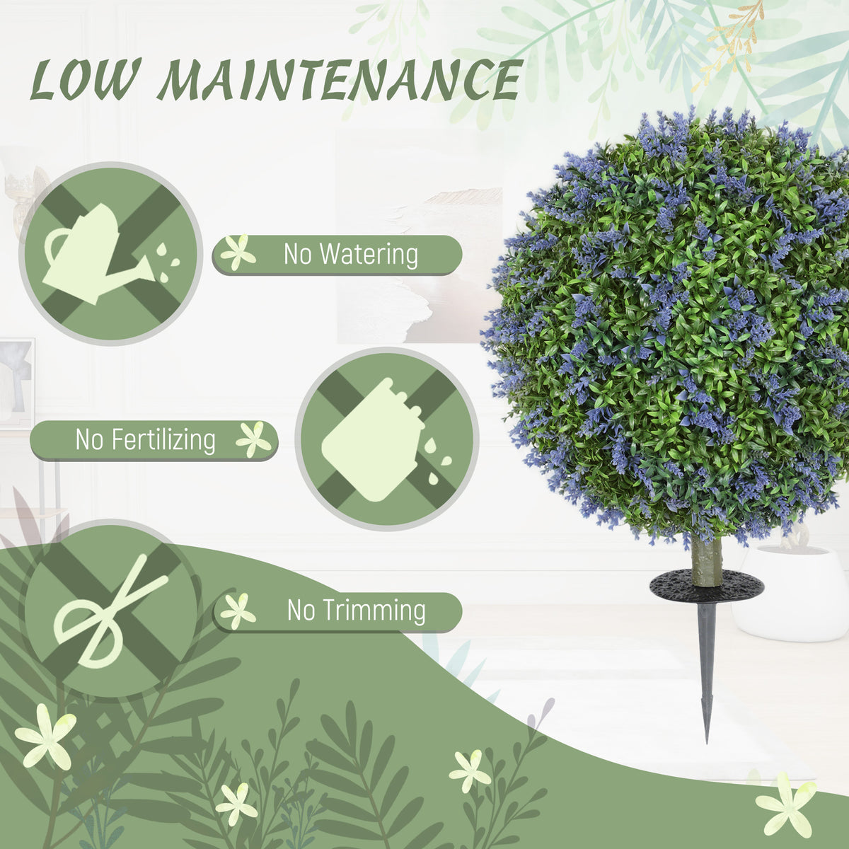 Artificial Plants Faux Lavender Set of 2, UV Protected Fake Plants with Ground Stakes for Indoor Outdoor Decor, Purple