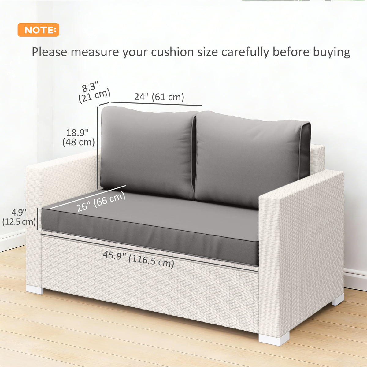Outdoor Seat Cushions with Backrest, Loveseat Double Sofa Outdoor Furniture Cushions, Beige – view 30