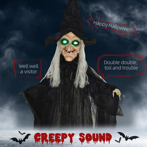 6' Life Size Black Witch Outdoor Halloween Decoration, Halloween Prop w/ Light Up Eyes