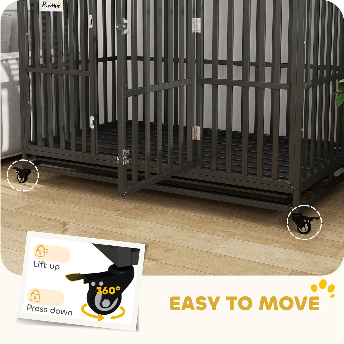 41" Heavy Duty Steel Dog Crate Kennel Pet Cage with Wheels for Convenient Access Anti-Pinching Floor, Black – view 17