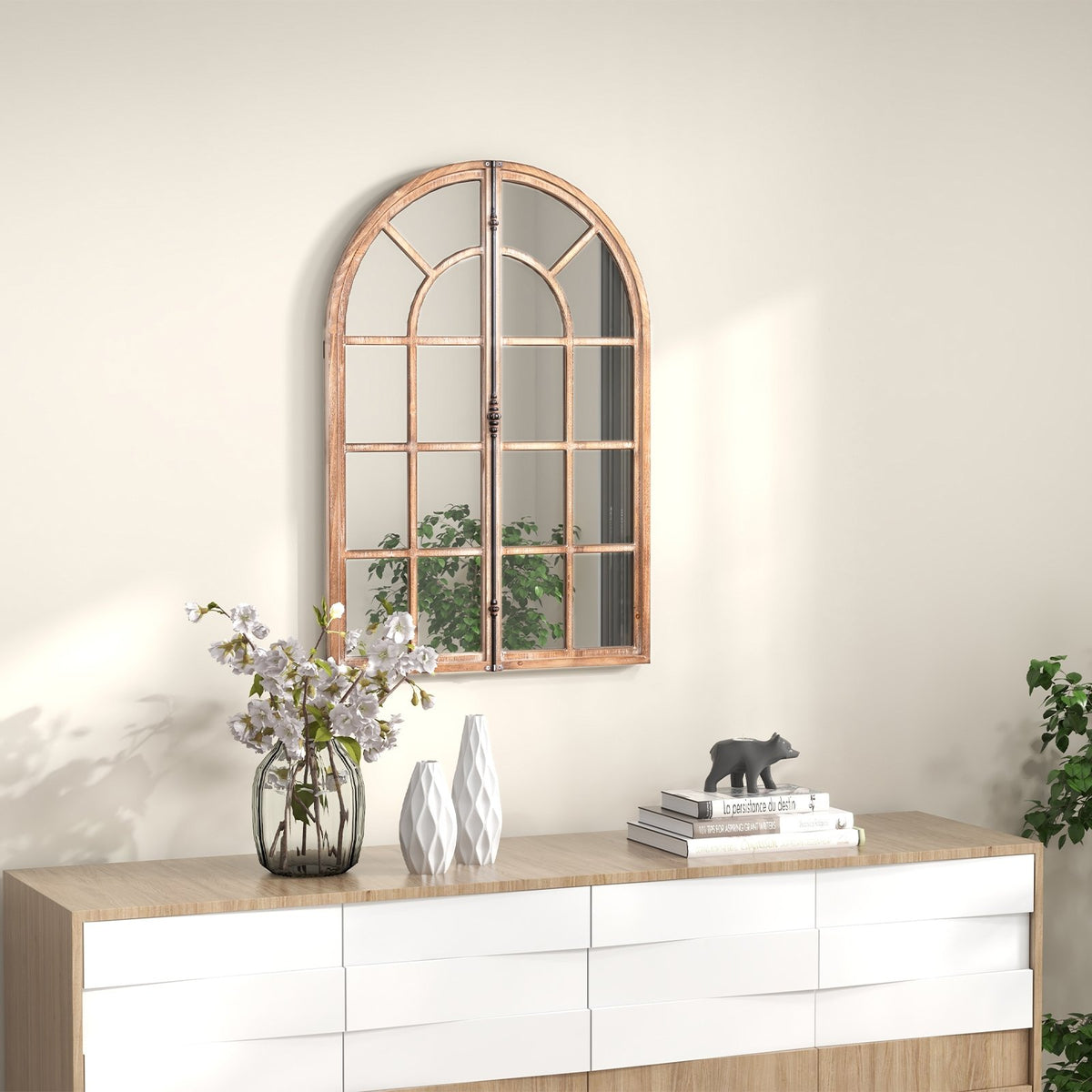 Arched Window Pane Farmhouse Wall Mounted Decorative Mirror-Nature view 2